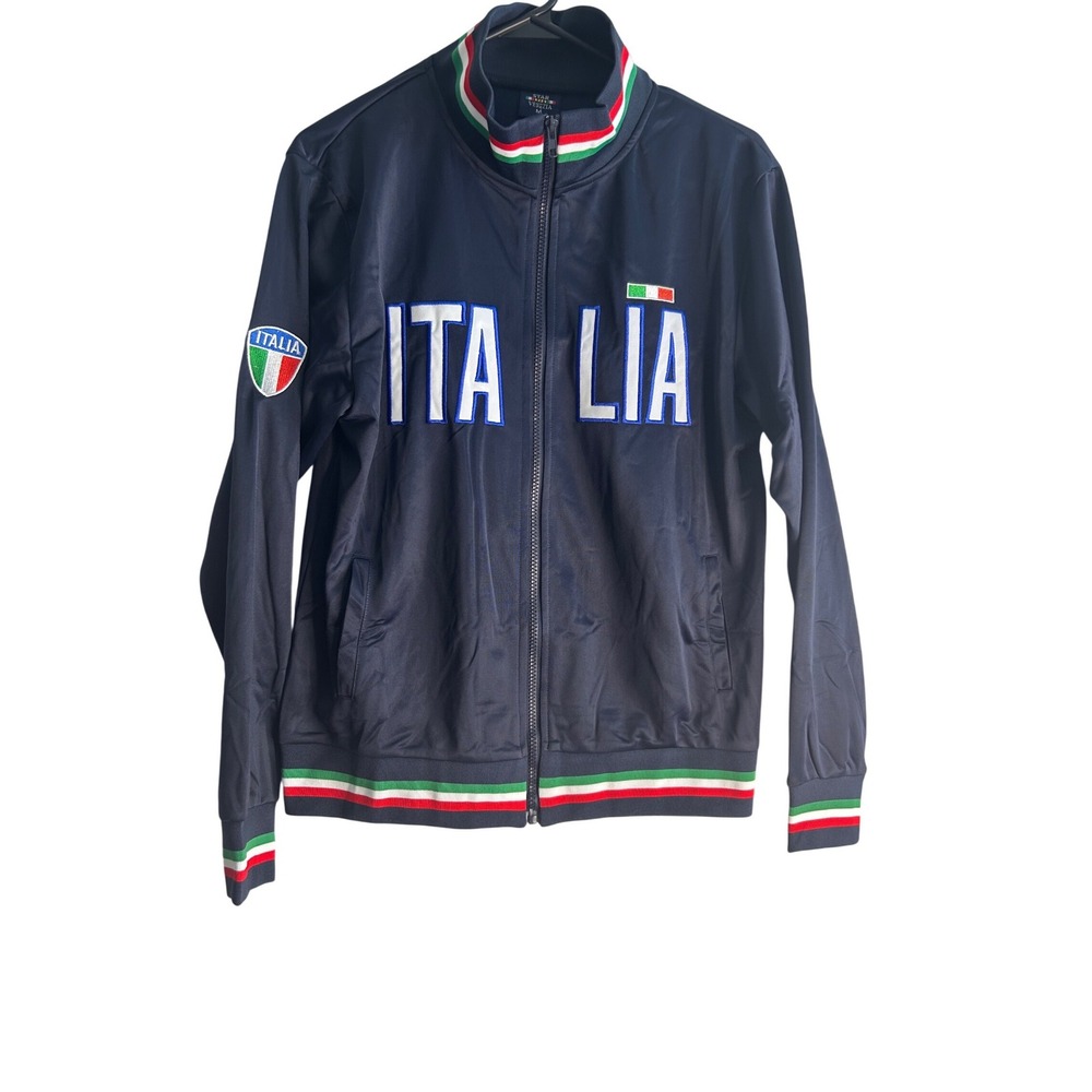 Star Venezia Italia Track Jacket Mens Medium Navy Blue Full Zip Embroidered NWT
